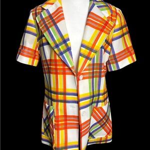 Vibrant Orange and Yellow Plaid Blazer with Classic Lapel vintage